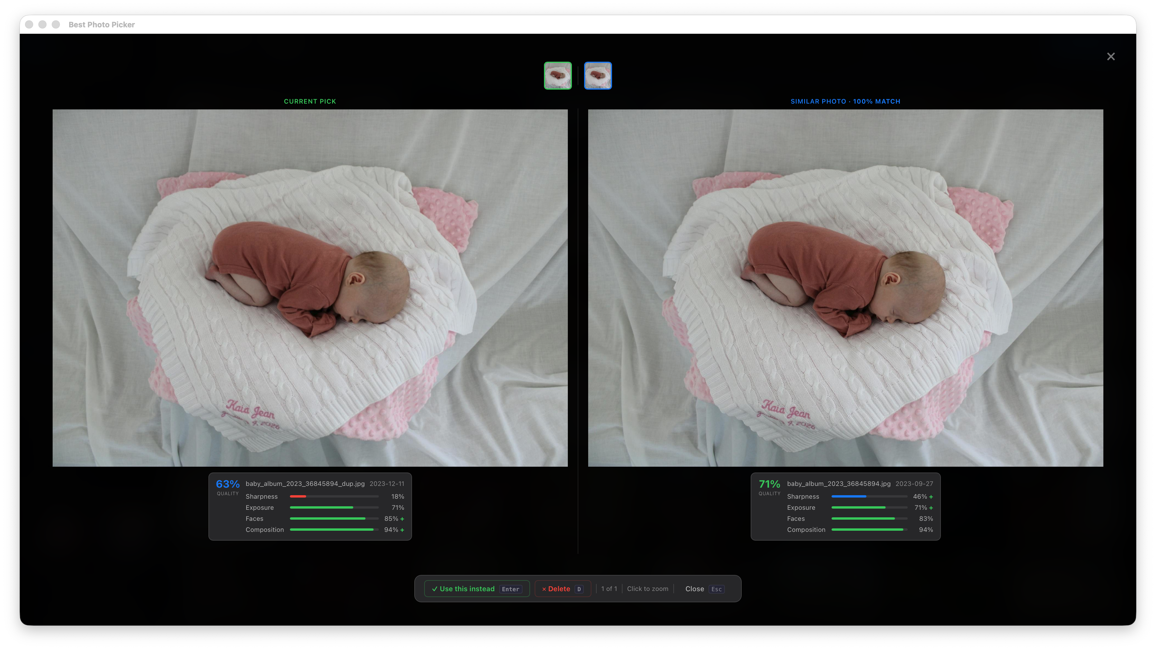 Near-duplicate review with side-by-side comparison